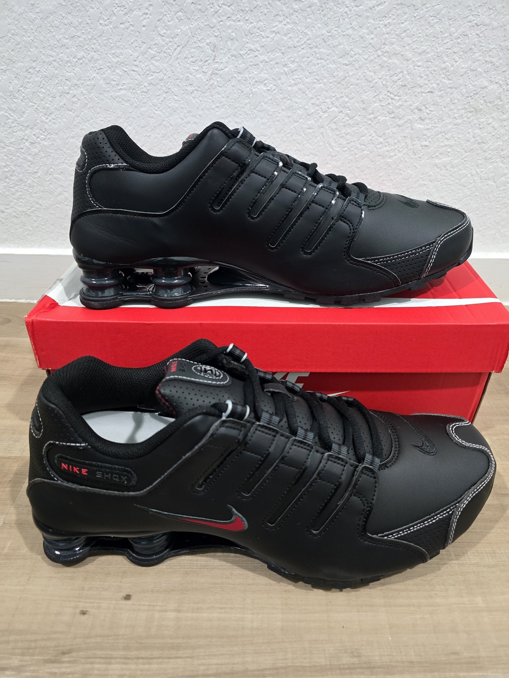 Nike Black Shox Running Sneakers with Red Accents
